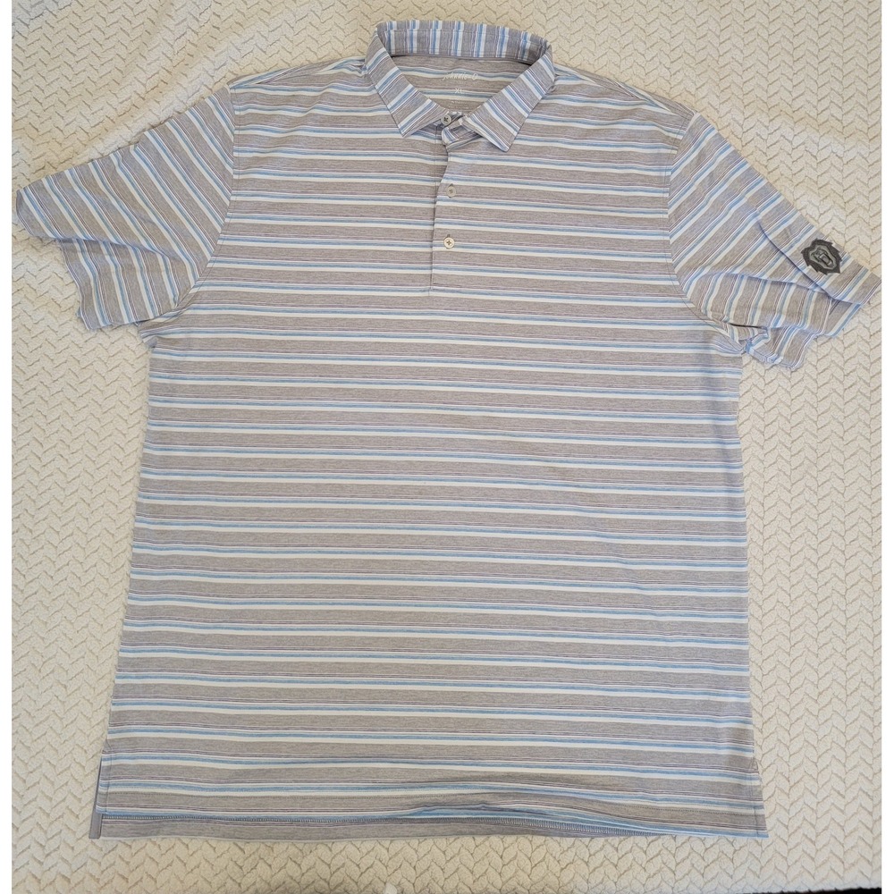 Johnnie-O Men's XL Striped Polo Shirt with UPF 50 Sun Protection Gray & Blue